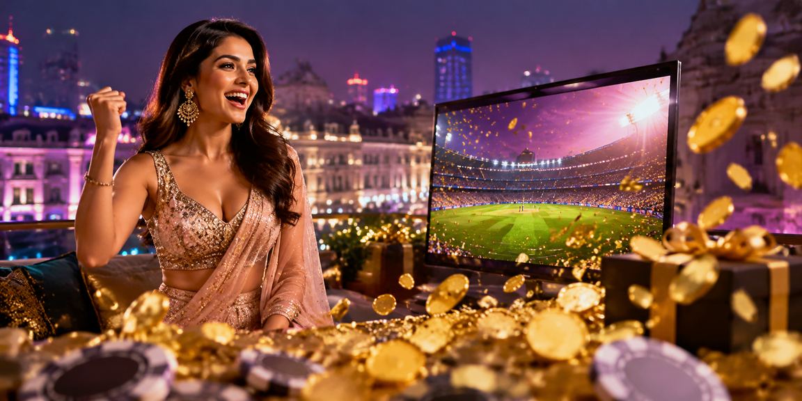 High-end Teen Patti card table illuminated with chips and cards